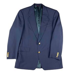 Hart Schaffner Marx Sport Blazer Wool Gold Buttons Men's 41 Long Navy Blue USA